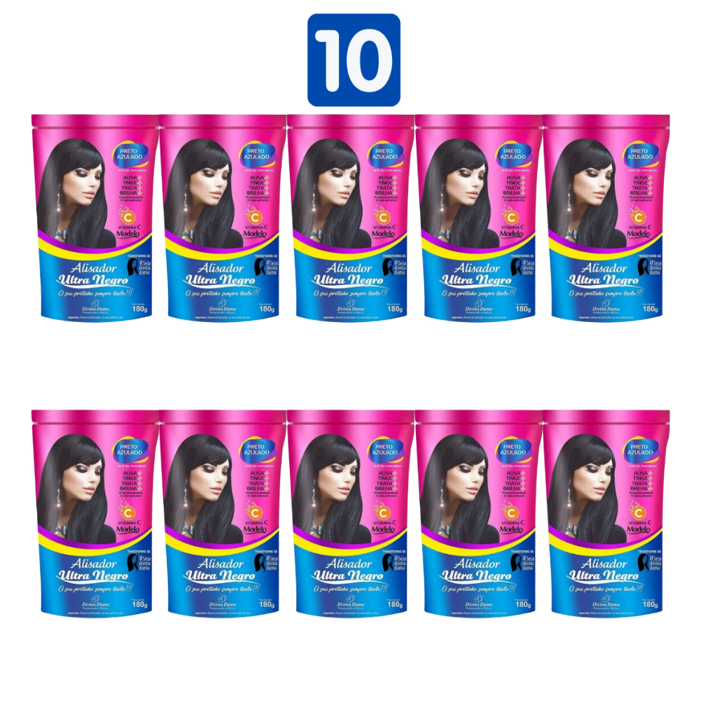 Kit C/ 10un Henê Ultra Negro Alisador 180g Preto Azulado Divina Dama em Oferta na Shopee