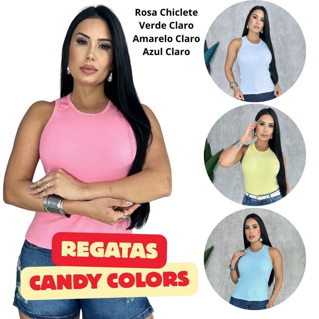 Blusa Feminina Regata Canelada Estilosa Algodão com Elastano em Oferta na Shopee