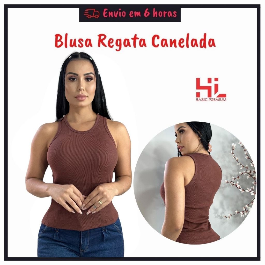 Regata Canelada Feminina Blusa Estilosa Algodão com Elastano em Oferta na Shopee