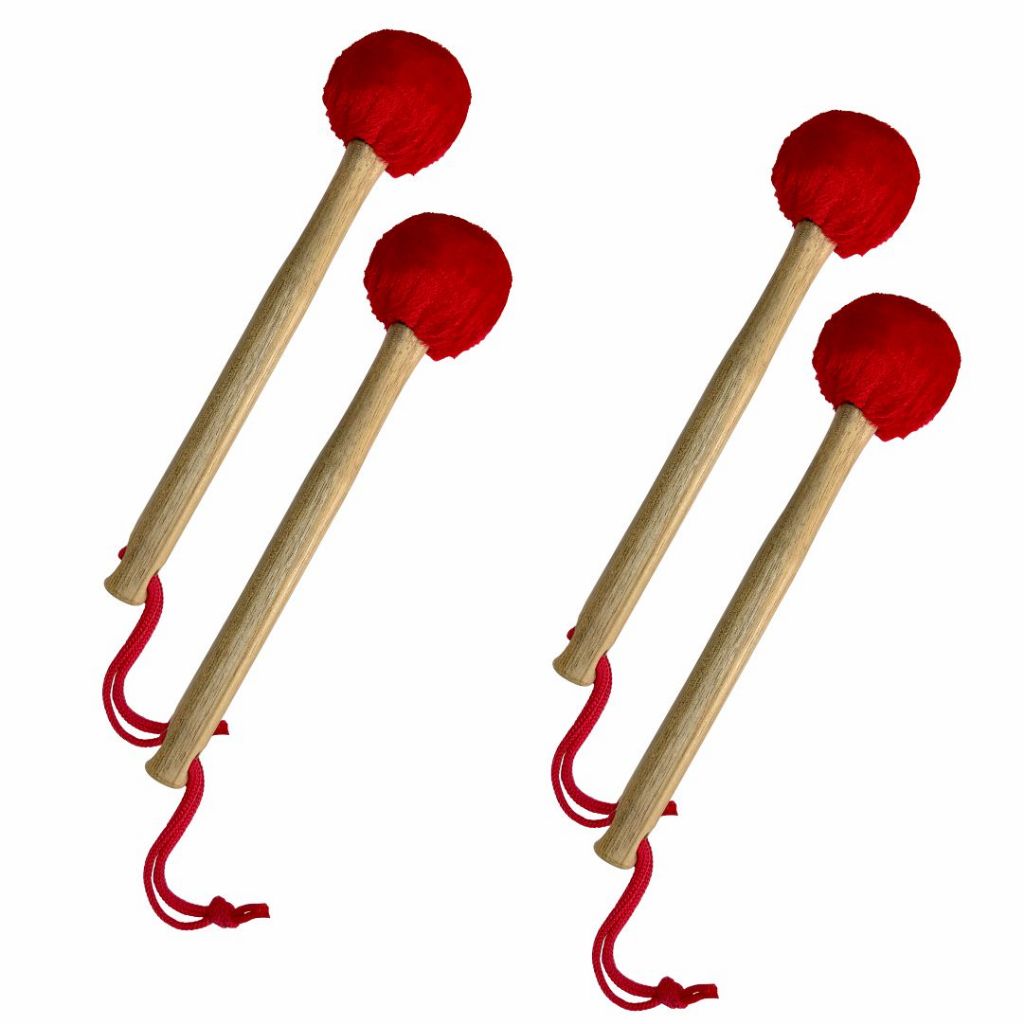 Kit C/4 Maçanetas Ponta Pelúcia Vermelha P/ Fanfarra / Surdo / Bumbo ( Baqueta / Banda Marcial )  - R2952