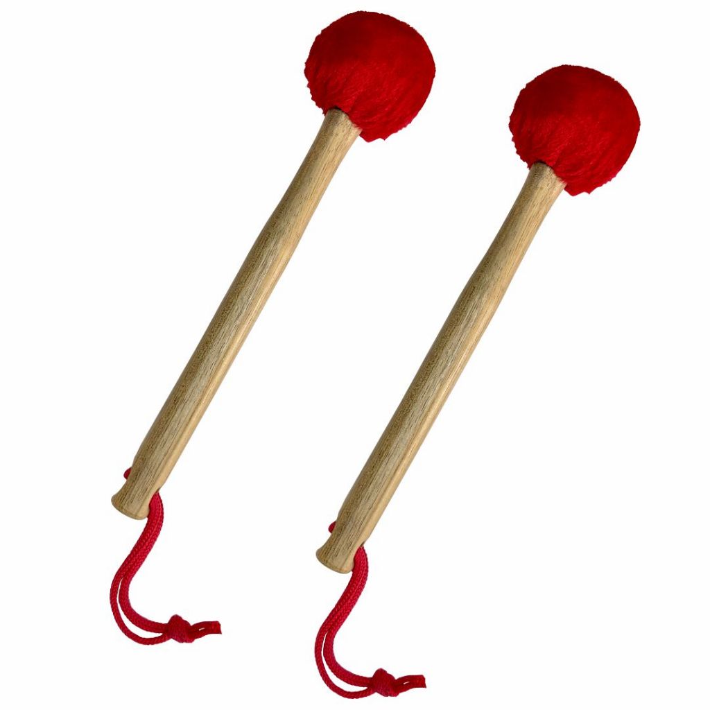 Kit C/2 Maçanetas Ponta Pelúcia Vermelha P/ Fanfarra / Surdo / Bumbo ( Baqueta / Banda Marcial / Par )  - R2951
