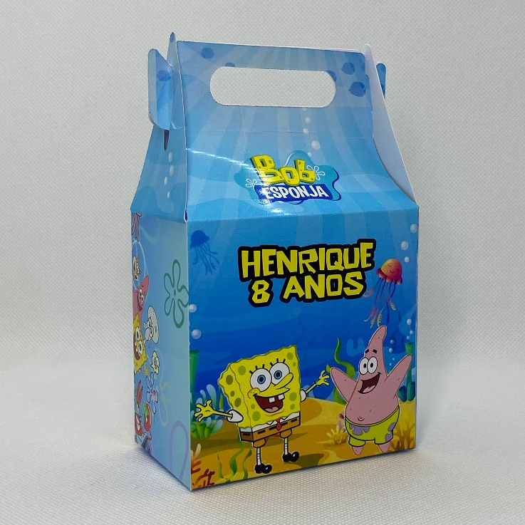 Caixinha Bob Esponja Maletinha Personalizada com Nome Idade Lembrancinha Festa Infantil Aniversário