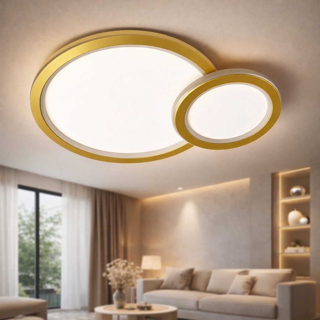 Plafon LED Dourado Redondo – Luminária de Teto Moderna e Sofisticada