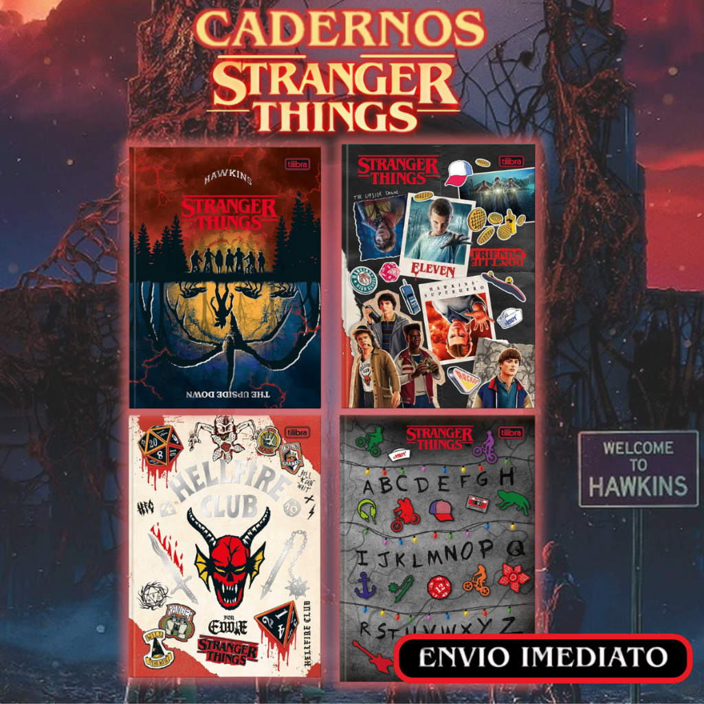Caderno Brochura Colegial Stranger Things 80 Folhas Tilibra Material Escolar Capa Temática