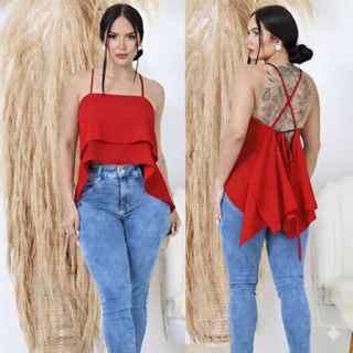 Blusa Cropped femenina 2 Morsego  Babados con Alçimha Amarração nas Costas ,con regulagen,con bojo ,no tecido duna em Oferta na Shopee