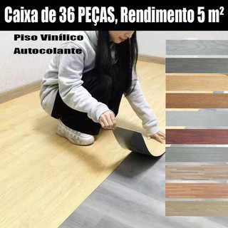 Kit 36 Placas Adesivas Autocolantes p/ Piso Madeira 91,4 cm x 15,2 cm cobertura 5m² - Diversos Modelos