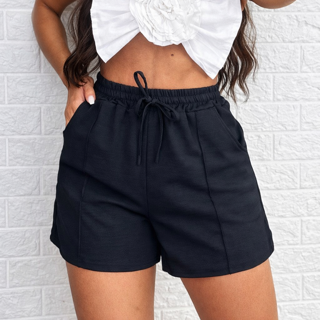 Shorts Duna Feminino com bolso Verão Leve Shortinho Tendência Moda com Elástico Cintura Alta