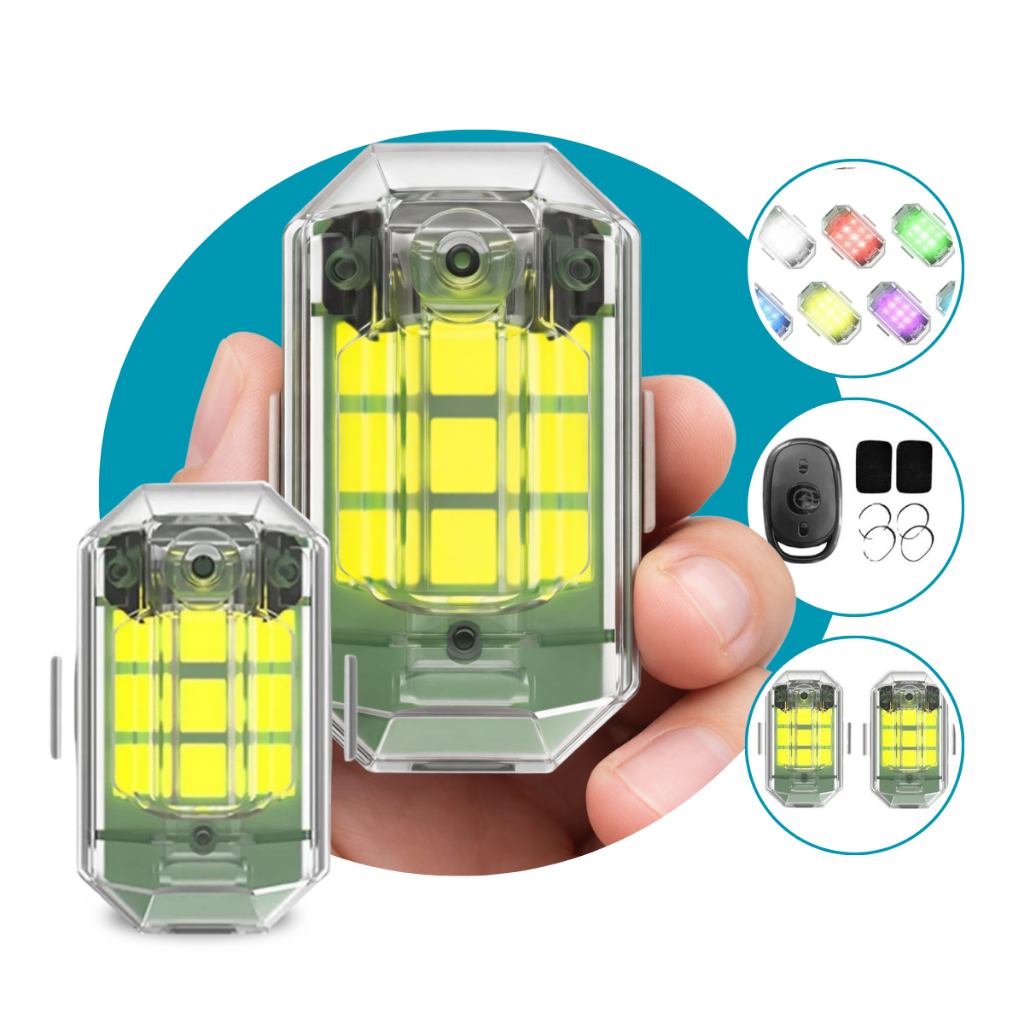 Luz Estroboscópica LED RGB 7 Cores Anticolisão para Moto Drone Carro Bike - Pisca Pisca com Controle Remoto USB em Oferta na Shopee