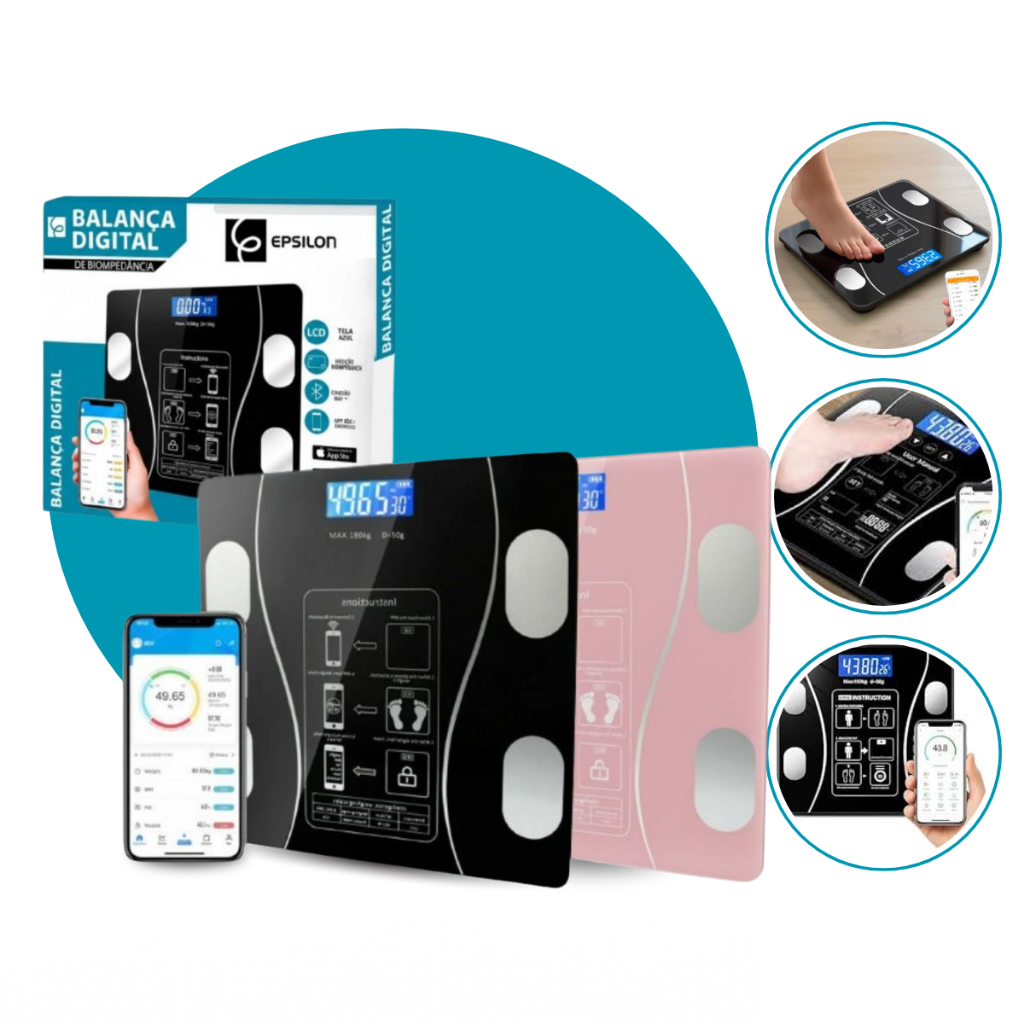 Epsilon Balança Digital Corporal Bioimpedancia Corporal 140kg Aplicativo Profissional Blue...