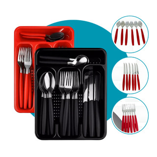 Conjunto Jogo De Talheres 25 Peças Inox Premium + Gaveteiro Organizador Porta Talheres Co…