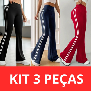 Kit 03 Calças Bailarina Cintura Alta Com Listras nas Laterais Moda em Oferta na Shopee