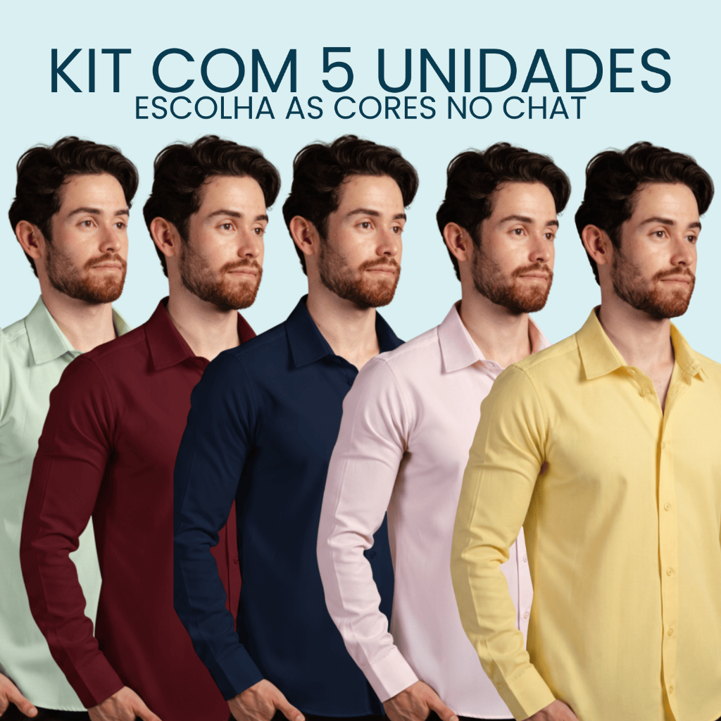 Kit 5 Camisa Social Lisa Masculina Slim Fit Manga Longa Blusa Social Masculina Com Algodão Camiseta Social Slim