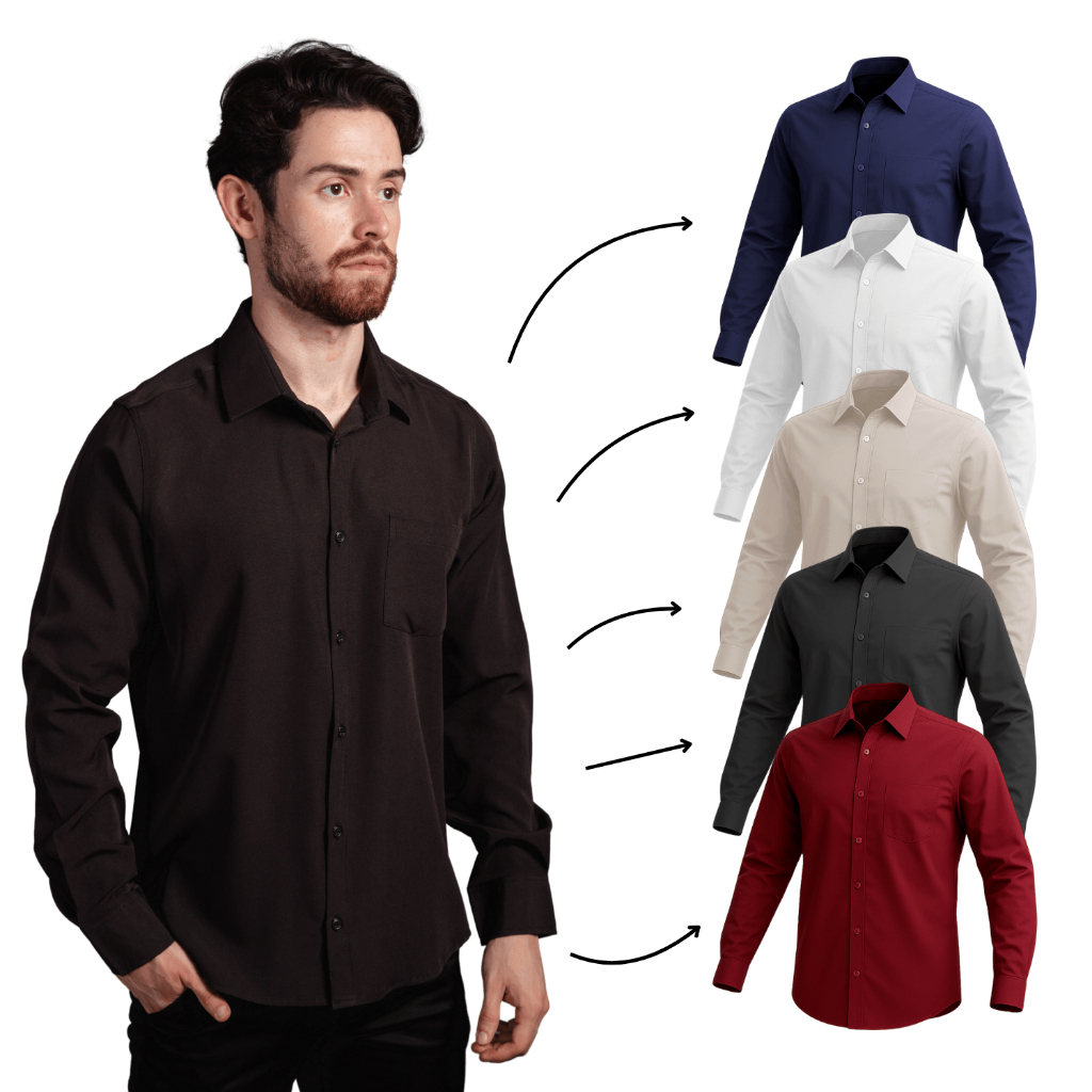 Kit 5 Camisa Social Masculina Manga Longa Tecido Não Amassa Camisa Social Branca Masculina