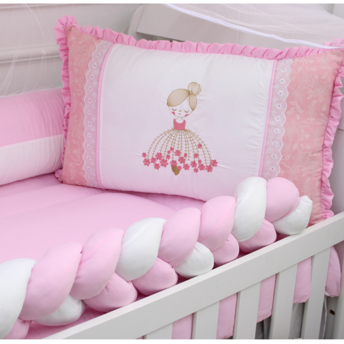 Kit Para Berço Menina Luxo Protetor Americano 9 Peças