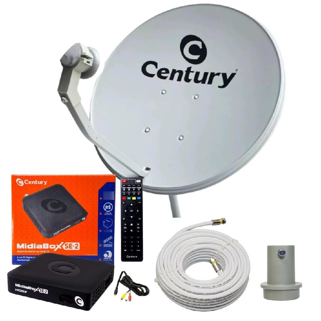 Kit Antena Parabólica KU 60cm Century MidiaBox SE-2 + LNBF + Cabo 15m com Conectores