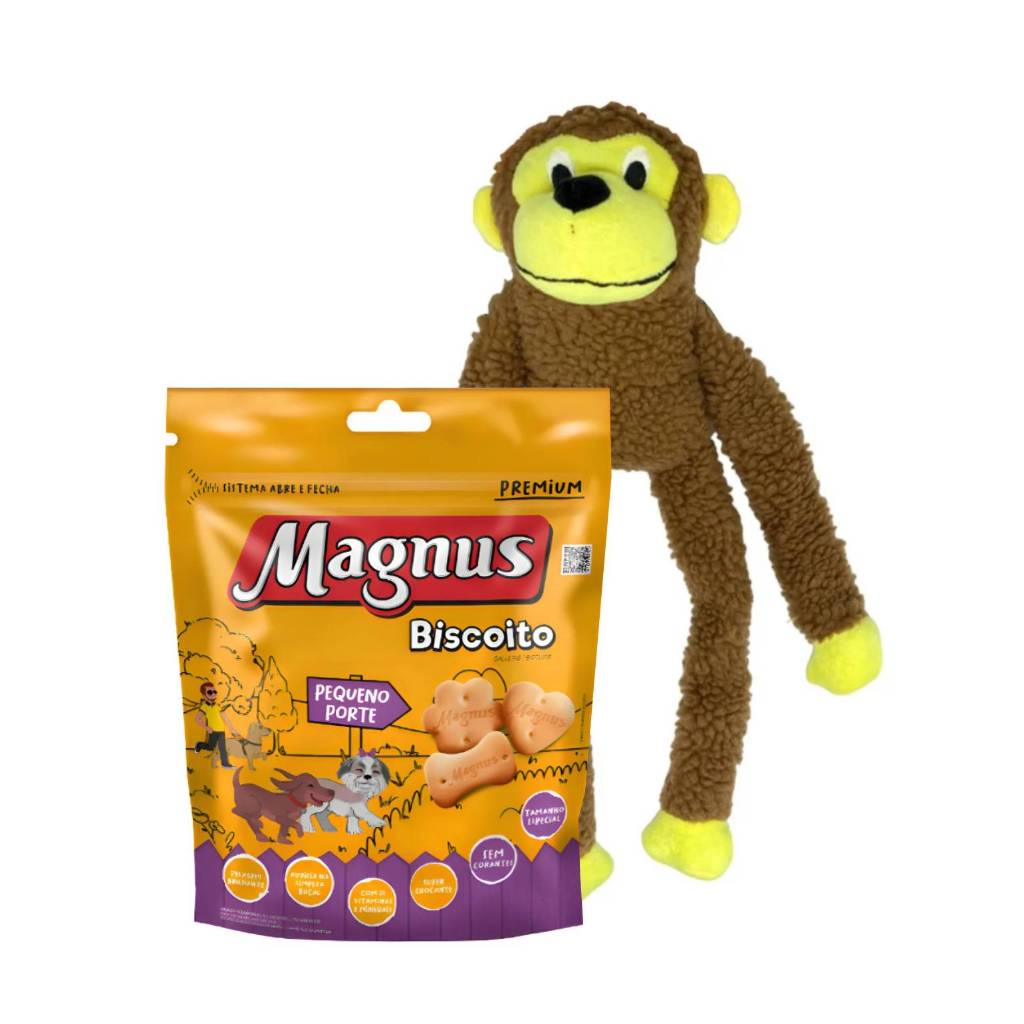 Kit Mimo p/ Cachorros Petisco Magnus + Pelúcia Macaco/Sapo Bob em Oferta na Shopee