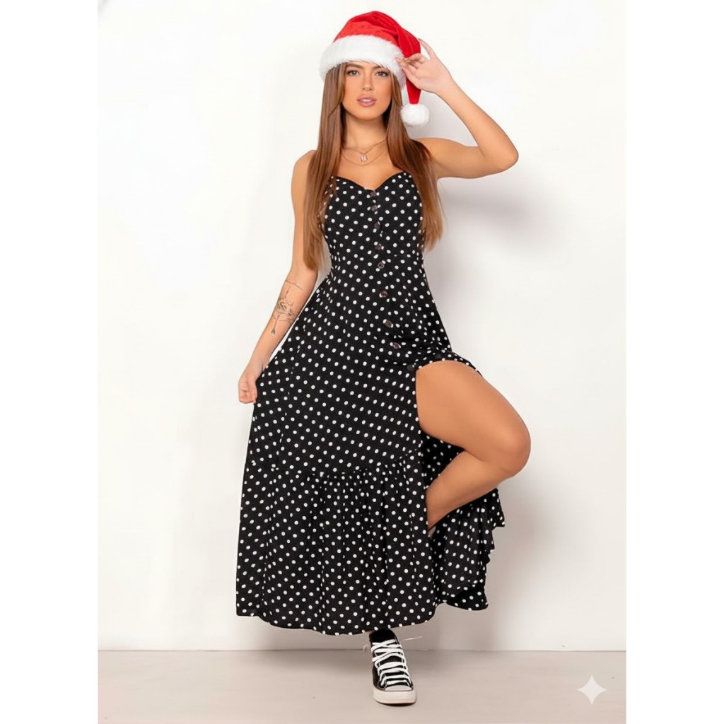Vestido Feminino Longo Soltinho Viscose Poa Bolinha Alcinha em Oferta na Shopee
