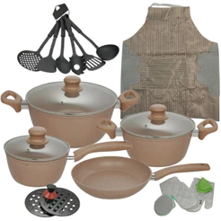 Jogo de Panelas Antiaderente com Indução 21 Peças Creme – Kit Completo para Cozinha