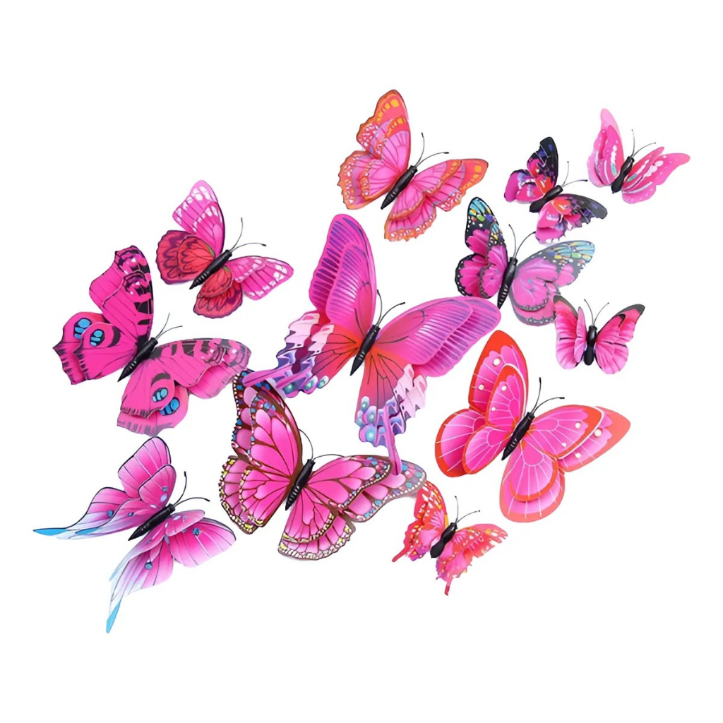 Kit Borboletas 3D para Decoração de Casa Adesivos de Parede 3D Imã de Geladeira Decorar Cozinha Rosa em Oferta na Shopee