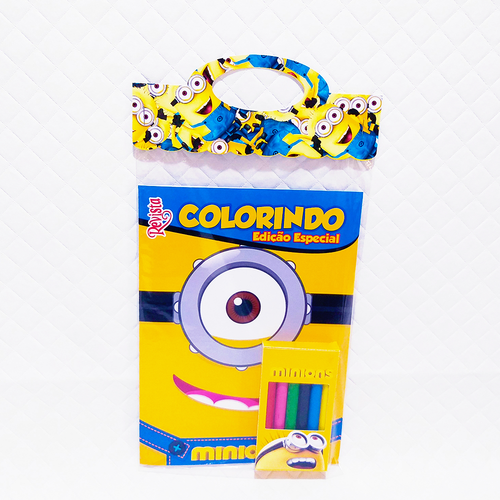 Kit Livrinhos de Colorir Infantil Personalizado + Giz de Cera | Lembrancinhas Aniversário Revistinhas Tema Minions 2
