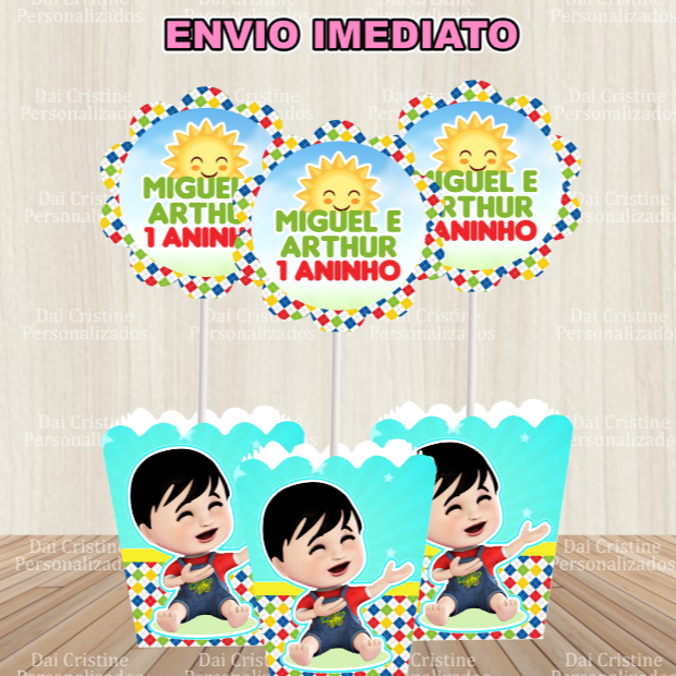 kit  Centro de Mesa Personalizado Caixa Cachepot Bento e Toto Cachepô Enfeite Arranjo