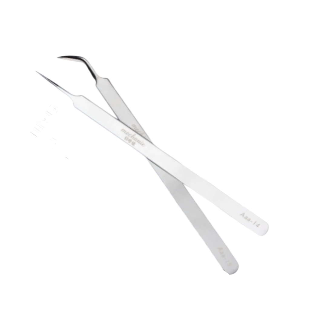 Kit 2 Pinças de Precisão Profissional Reta Aaa - 14 e Curva Aaa -15 Antiestética