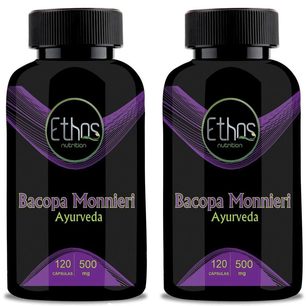 2 Bacopa Monnieri 500 mg - 240 Cápsulas Ethos Nutrition Focu e Energia