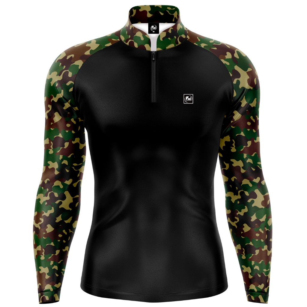 Camiseta Camisa Blusa Casual Pesca Agro Militar Camuflado Com Zíper Proteção Uv50+