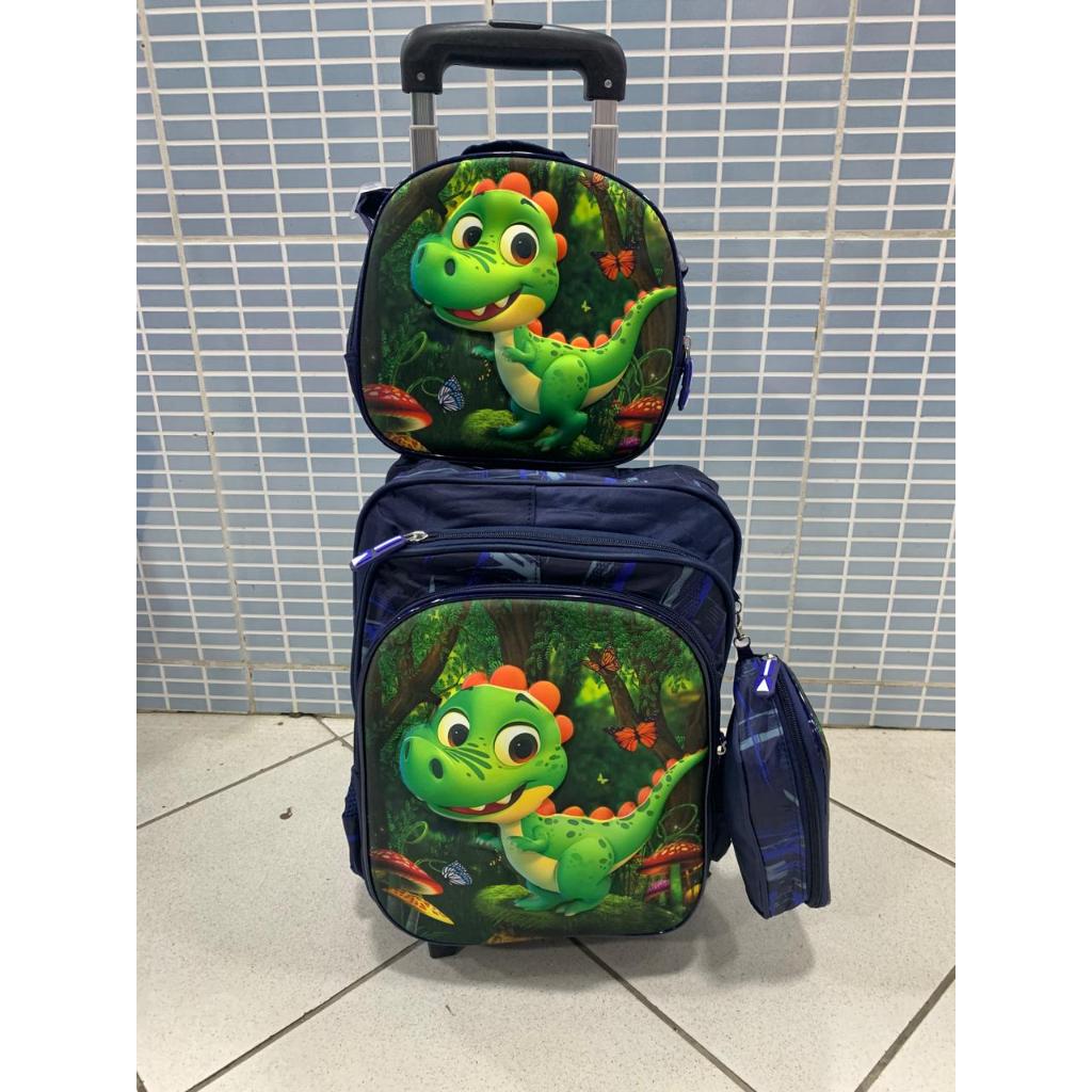 Mochila Escolar Para Menino Com Rodinhas KIT GRANDE COM  3 Peças