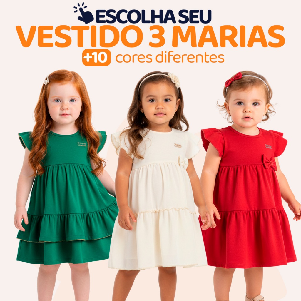 Escolha Seu Vestido 3 Marias Roupas Bebe Menina Infantil 100% Algodão Vestido de Criança Confortável l02