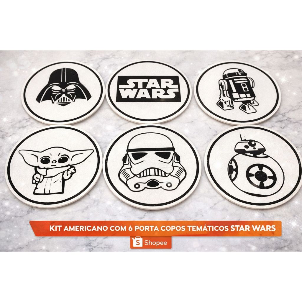 Kit Porta-Copos Star Wars – Impressão 3D Preto e Branco