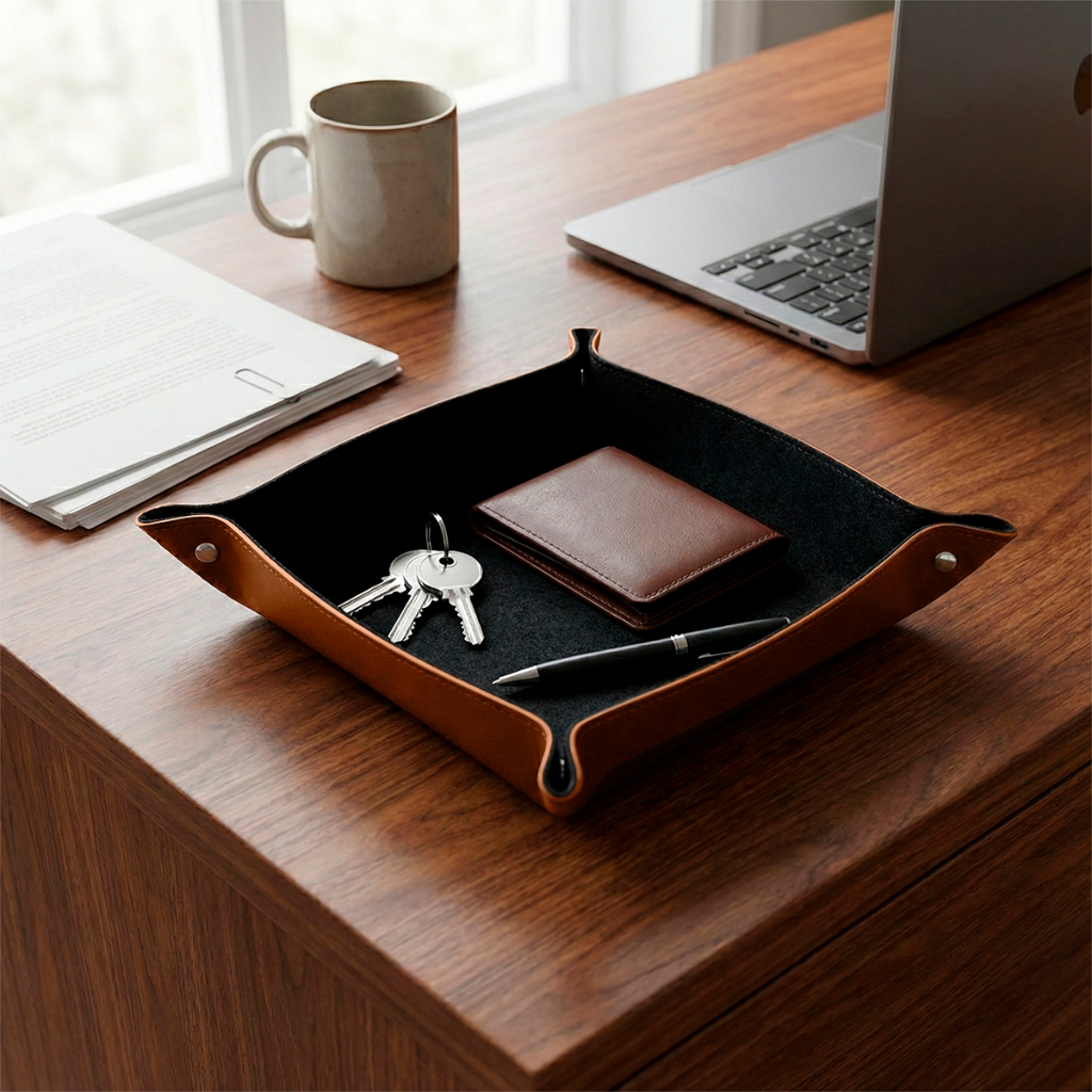 Porta Treco Objetos e Chaves em Couro Sintético Quadrado - Compacto e Elegante em Oferta na Shopee