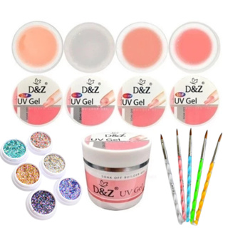 KIT 5 Gel da D&Z Led UV Gel Nude para unha tips profissional Pincel30GR + Pincel + DEcoração em Oferta na Shopee