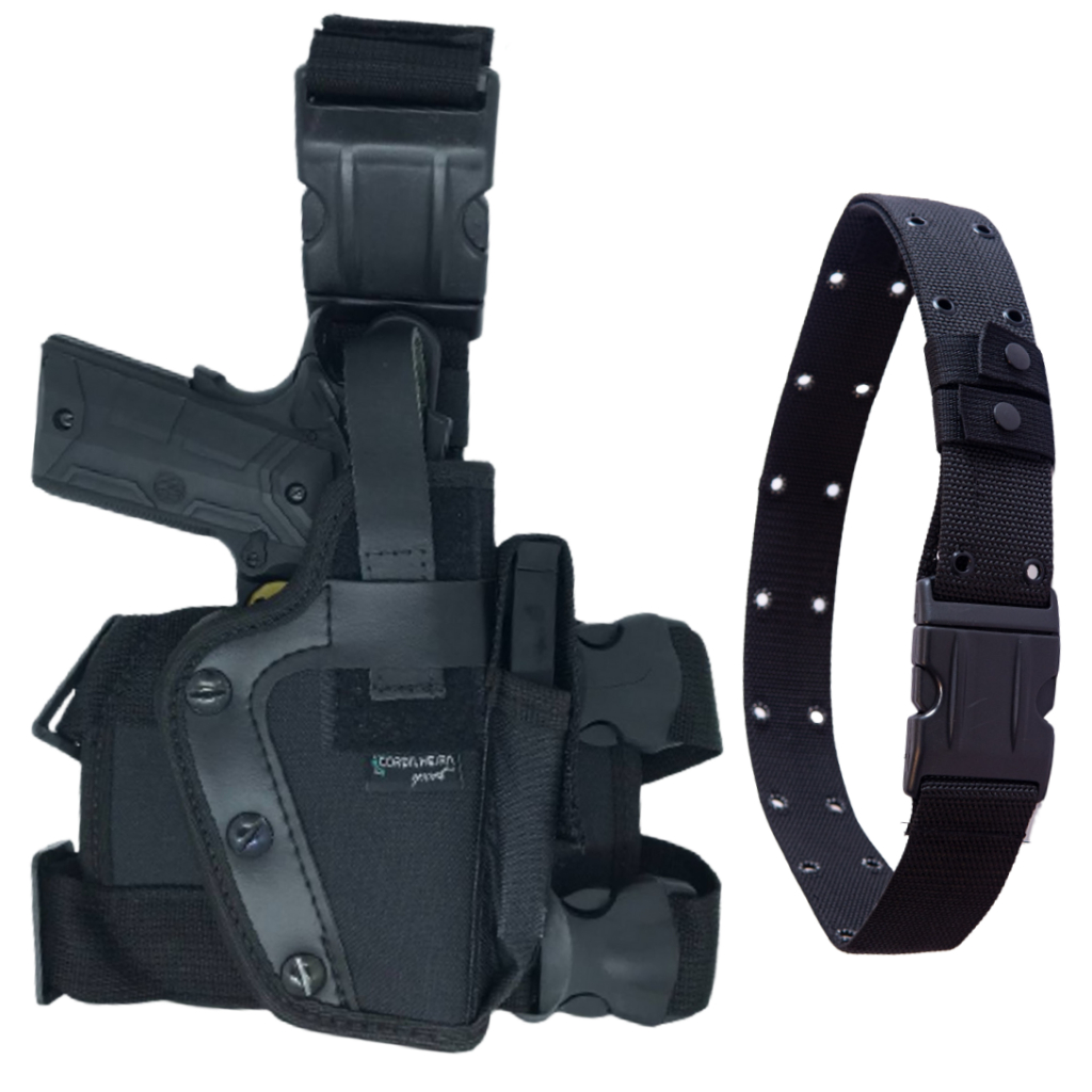 Coldre Destro (Lado Direito) Robocop Preto + Cinto Ilhós - Tático/Guarnição/Modular/Ajustável em Oferta na Shopee