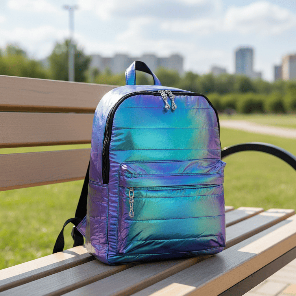Mochila Holográfica Metálica Unissex Resistente Estilo Moderno com Brilho Uso Escolar e Urbano