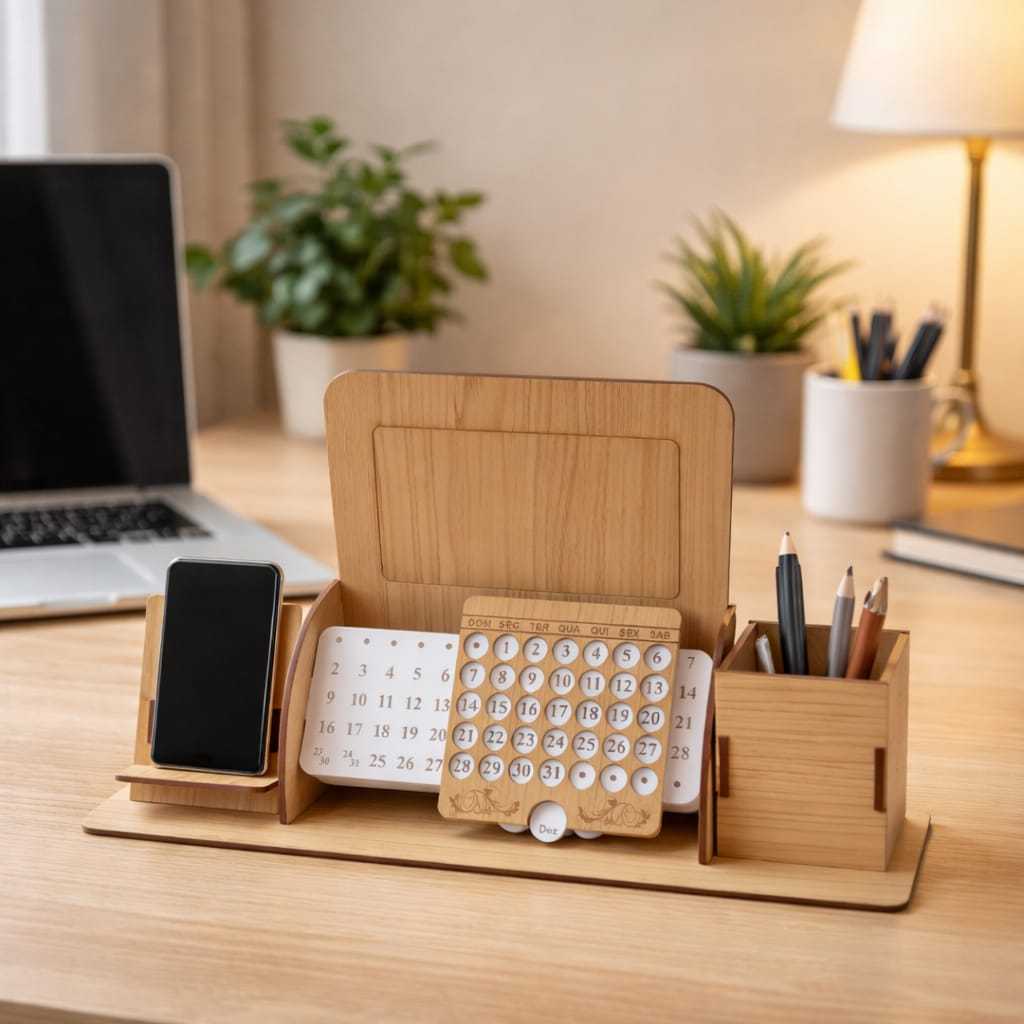 Calendário de Mesa Com Porta Navegação em Mdf Mural de Anotações em Oferta na Shopee