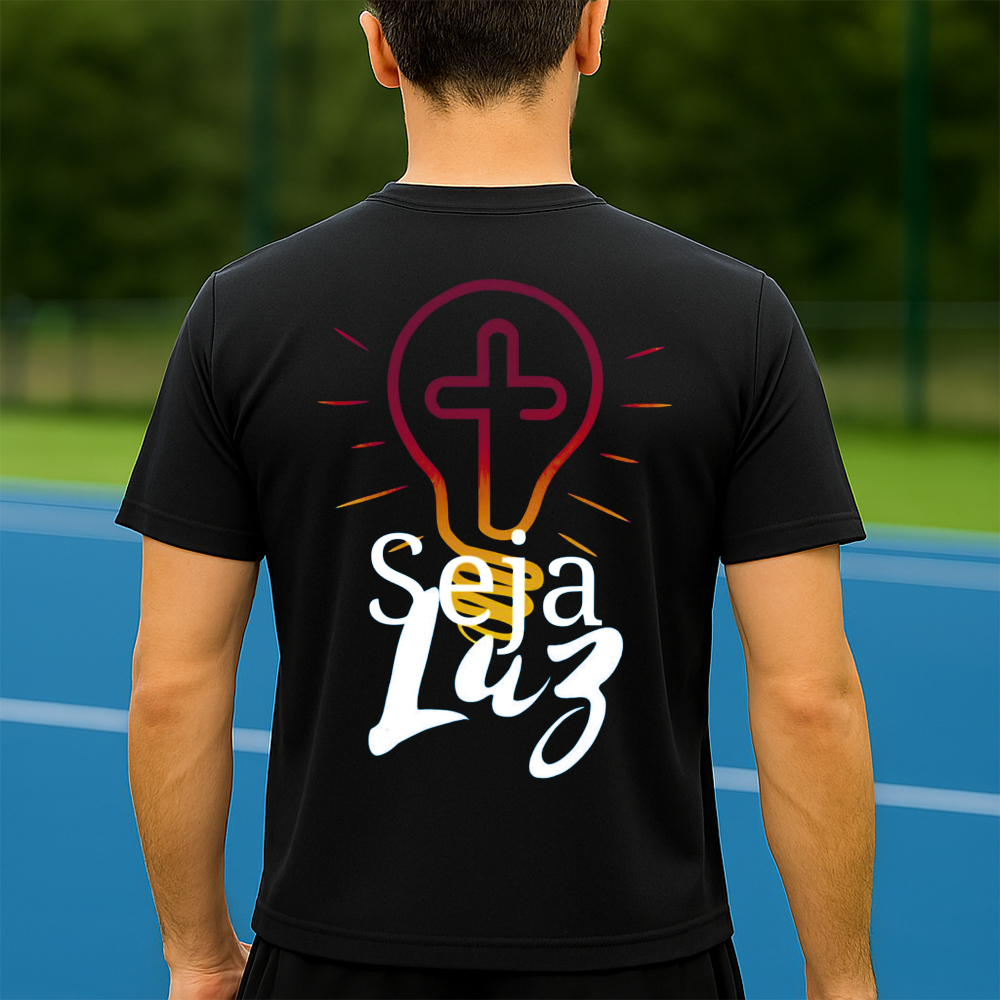 Camiseta Dry Fit Masculina Estampada Seja Luz P ao GG Leve Respirável Academia Treino