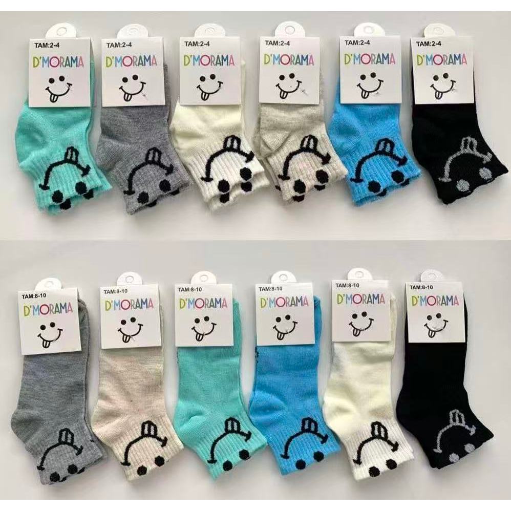KIT 12 Pares Meias Curtas Infantis com Estampa Sorriso - Algodão Macio