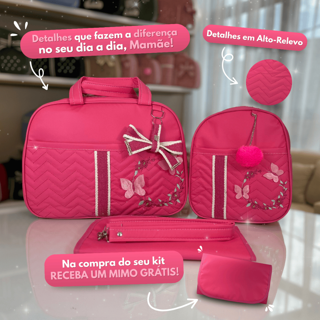 Kit Bolsa Maternidade com Borboletas G+M para meninas