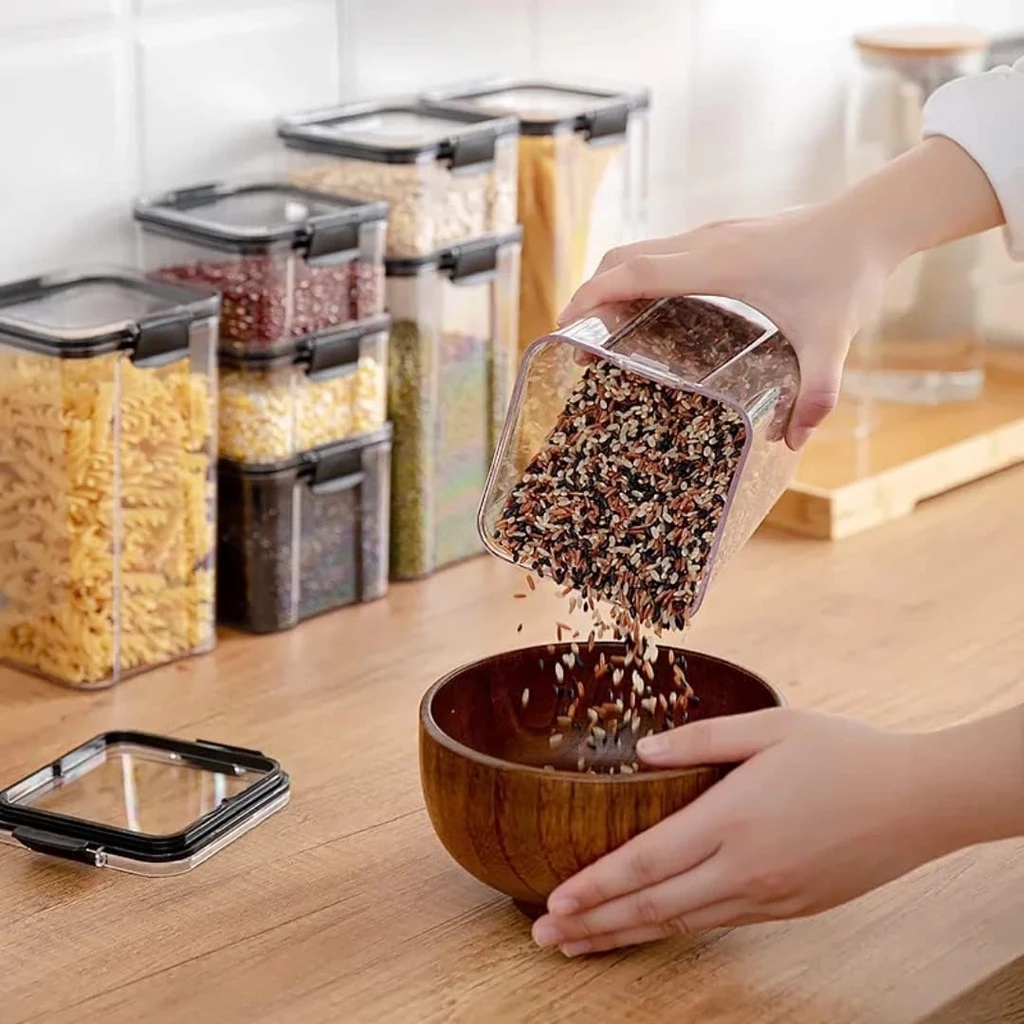 Conjunto 3 Potes Herméticos Plástico Vedação Tampa Transparente Mantimentos Cozinha Despensa