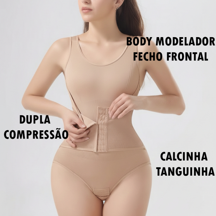Body Modelador Compressão Abdominal Fecho Frontal Tanguinha