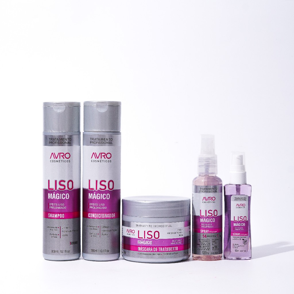 Kit Liso Mágico Avro Shampoo+Condicionador 300ml+Máscara 300g+Spray Finalizador 120ml+Sérum 60ml