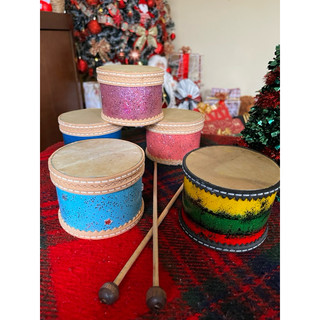 Mini Tamborzinho com 1 baqueta - 🥁 tambor instrumento musical percussão criança escola brinquedo educativo banda