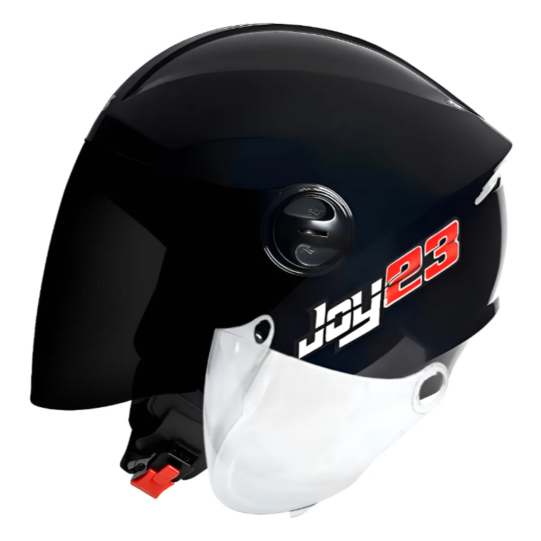 Capacete Aberto Joy23 Taurus Preto Brilhante + Viseira Fumê