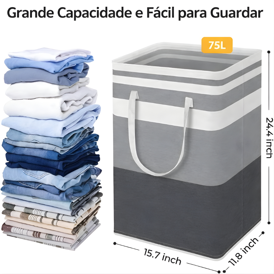 Cesto De Roupa Grande Saco Dobrável Multiuso Para Roupas Brinquedos Lavanderia Suja 75L. em Oferta na Shopee