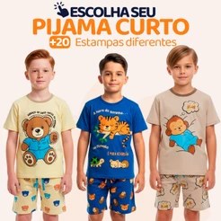 Pijama Curto Menino Infantil Confortável Estampado Roupa de Dormir Pijama Verão Infantil para Menino do 1 ao 10 l06
