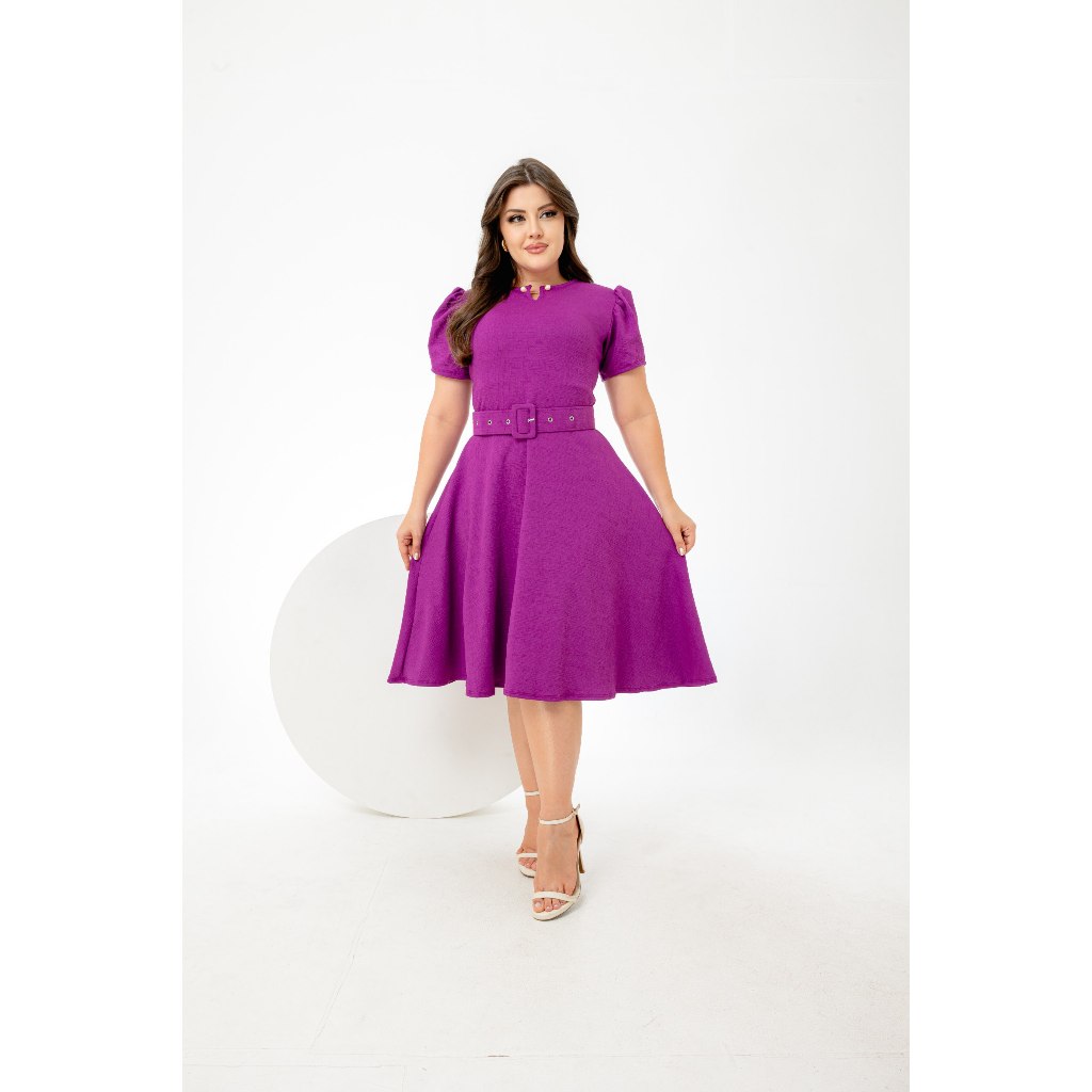 Vestido Pérola Alice Godê com Cinto | Rodado Caimento Perfeito | Moda Evangélica Social Executiva