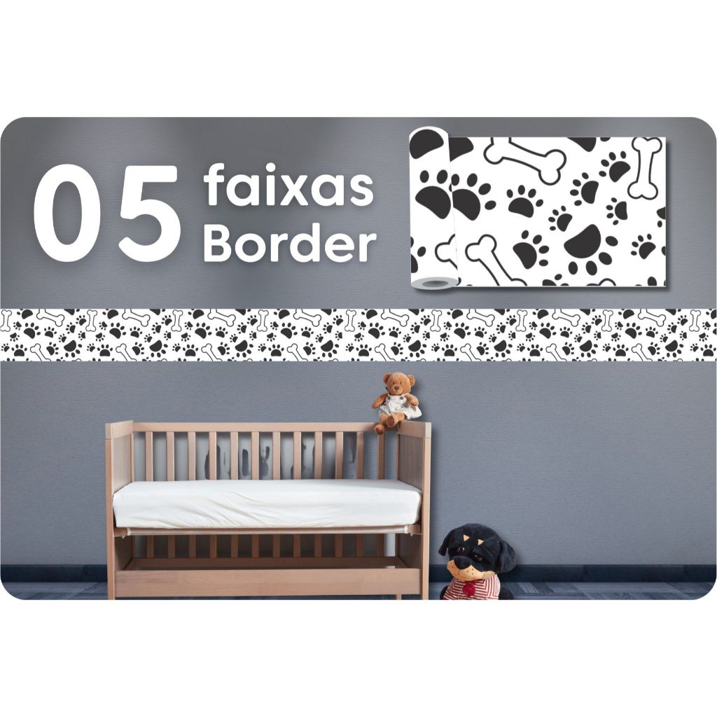 05 Faixas Borders Cute Patinhas Pegadas Cachorrinho Decoração Parede Infantil Pet Shop Mania