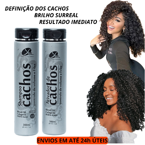 Kit Ativador de Cachos fios Definidos Cabelos Antifrizz com Brilho Sem enxágue Resultado Imediato