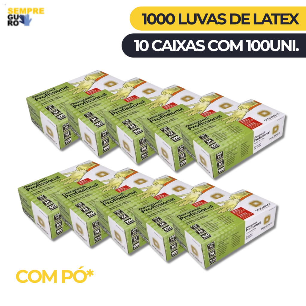 Kit 10 Caixas de Luvas Descartáveis de Látex com Pó - Tamanhos PP, P, M, G - 1000 Unidades em Oferta na Shopee